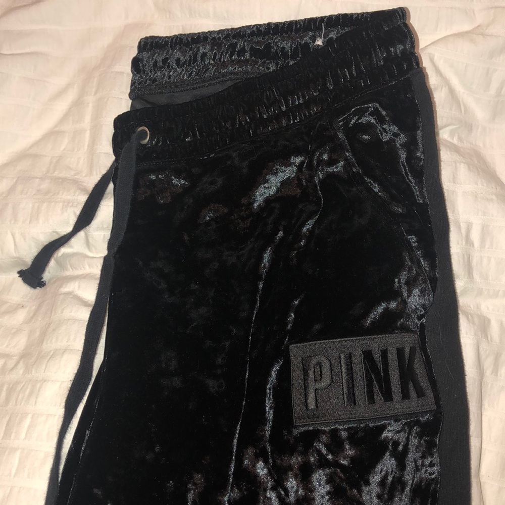 PINK black velvet joggers